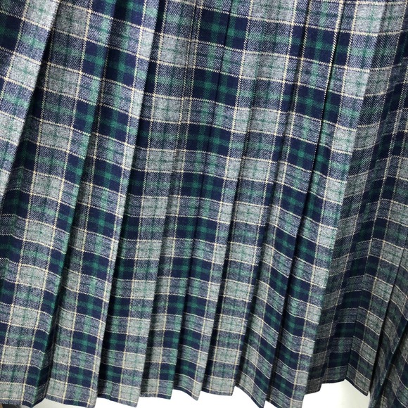 Vintage Lady Halrin Navy + Green Plaid Wool Pleated Skirt Size 10 - Picture 4 of 8